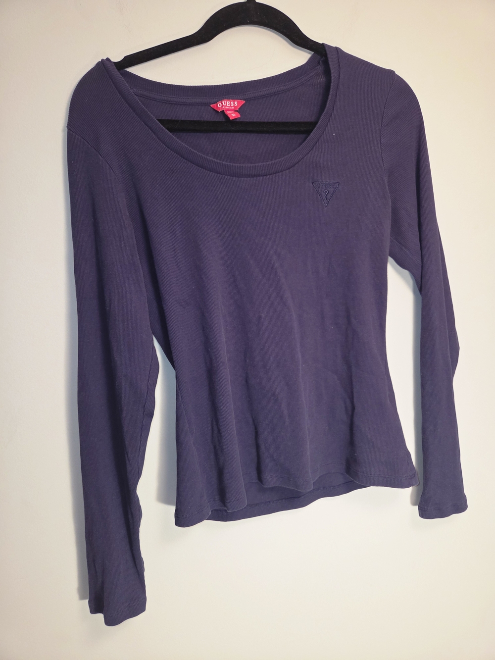 GUESS Long Sleeve Scoop Neck Tee in Deep Purple